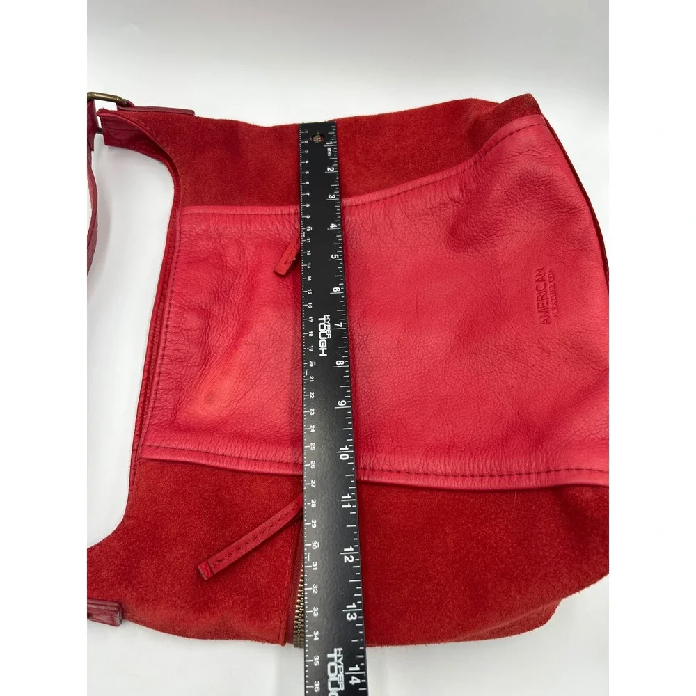 American Leather Co Red Leather Suede Hobo Bag Antique Brass Hardware